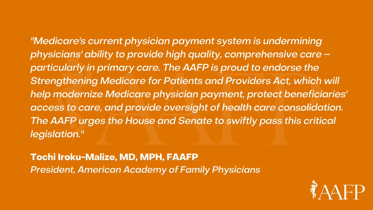AAFP_advocacy's tweet photo. Family physicians provide high-quality care to our patients &amp; communities, but inadequate Medicare payment rates create barriers to care for beneficiaries. Congress must pass #HR2474 to provide certainty for #Medicare clinicians and protect practices. https://t.co/beVvPwK6Fr