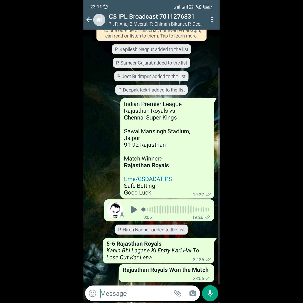 gsdadatips's tweet photo. Rajasthan Royals Won
#CSKvRR #CSKvsRR #RRvCSK #RRvsCSK #RajasthanRoyals #CSK
#IndianPremierLeague #IPL #IPL2023 #IPLt20 #IPL16 #IPLXVI #TataIPL #IPLTips #IPLtip #IPLTipper #IPLtipster #IPLBetting #IPLbet #IPLJackpot
#BPL #PSL #SA20 #LPL #CPL #BBL #ILT20 #Tipper #Tipster #Betting https://t.co/6STyYzWCDk