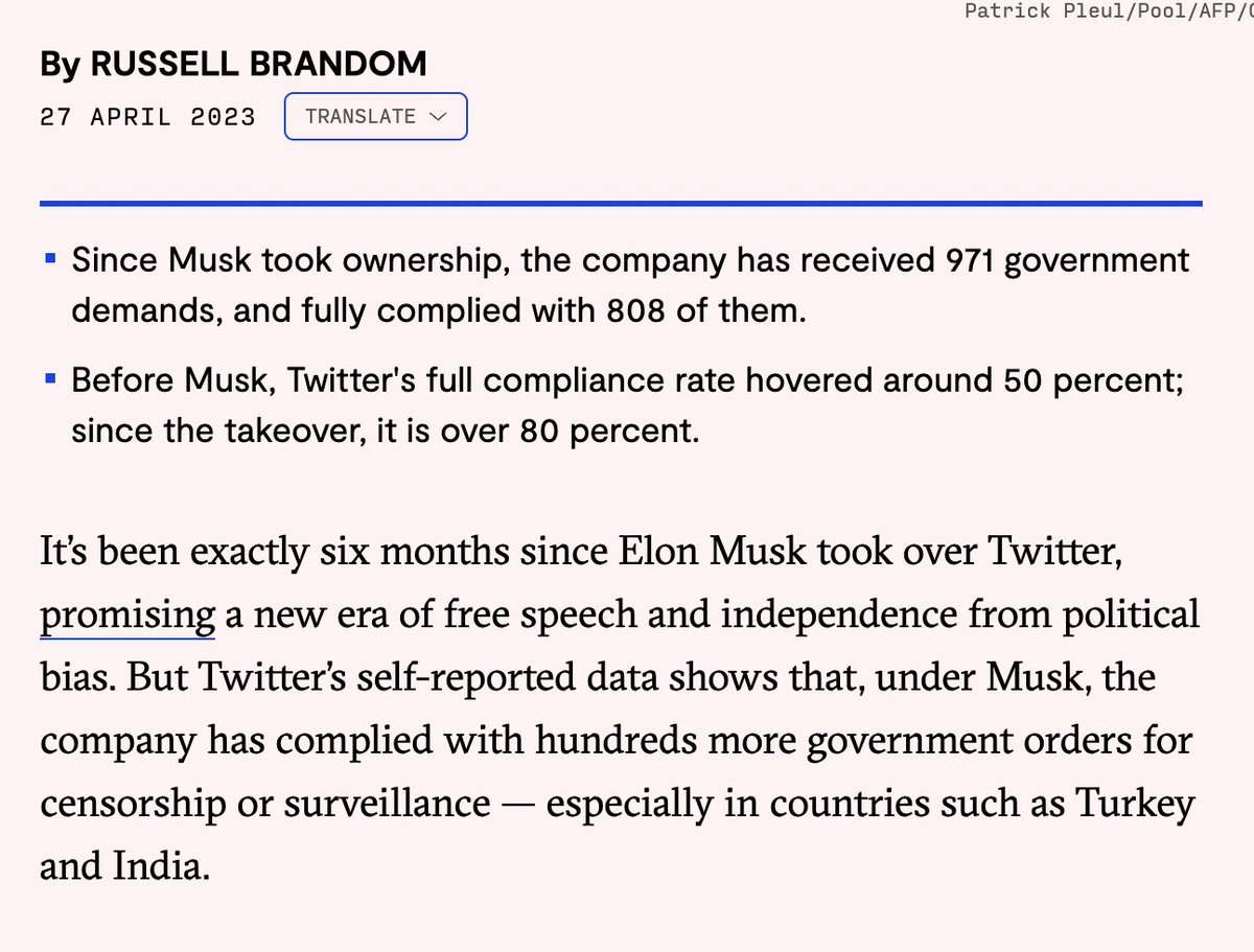 This is really important. Musk’s entire rationale for buying Twitter was to reduce censorship, but it was all BS.