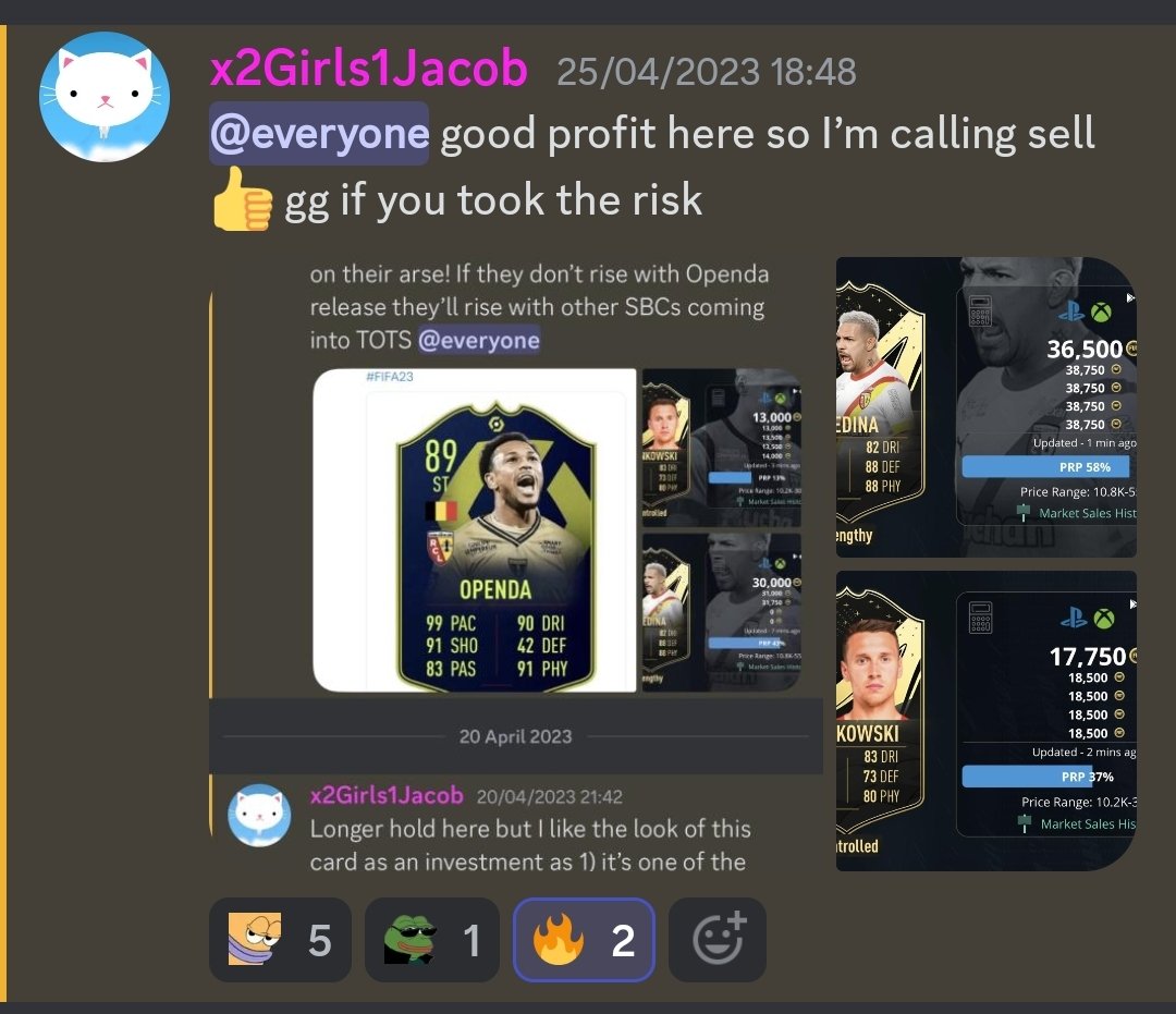 JamieEAFC's tweet image. We have over 2000 people in the discord now. 

Profit ✅
Market Manipulation ❌

Come join in the fun for FREE (see pinned).

🤑💸💰💸🤑💰💸🤑💰💸🤑💰💸