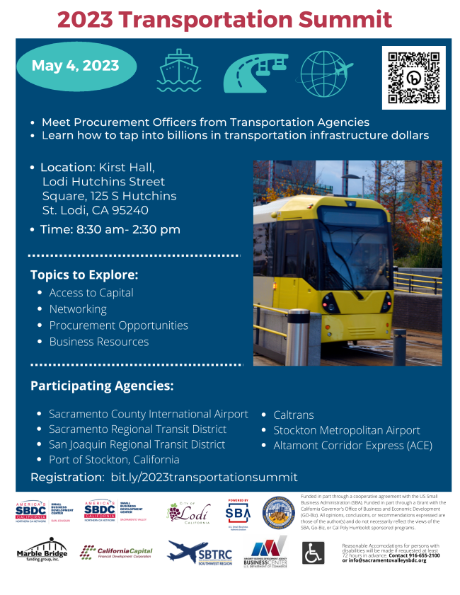 sjcworknet's tweet image. Meet 7 transit agencies and learn about procurement opportunities at the 2023 Transportation Summit. 
🗓 Thu, May 4, 2023
📍 Kirst Hall in Lodi Hutchins Square - 125 S Hutchins St Lodi, CA 95240
⏰ 8:30 AM - 2:30 PM
REG: conta.cc/3M42HPD
#SJCounty #SacCounty #transit