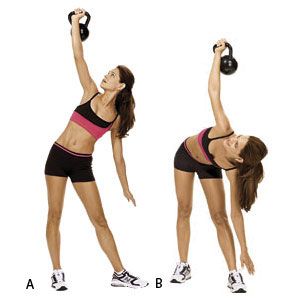 JustAFitGirl4U's tweet photo. The kettlebell windmill really challenges the core and hamstrings.  Make sure to keep your knees straight. https://t.co/QR3OBWpCr9