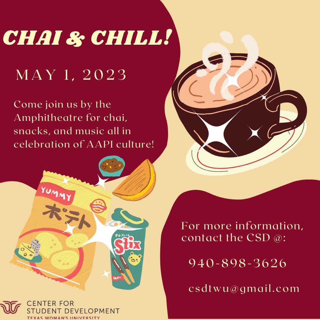 twucsd's tweet photo. Come join us by the Amphiteater next Monday (5/1/23) for chai, snacks and music to celebrate AAPI culture! ~ 😋 https://t.co/lglYxI59M5