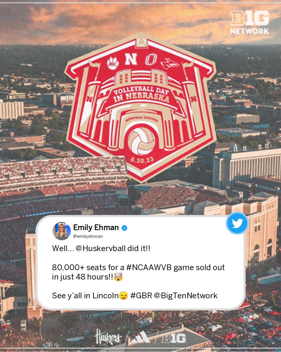 This is going to be B1G.

@Huskervball has officially sold out a #NCAAWVB game in 48 hours. 🤯