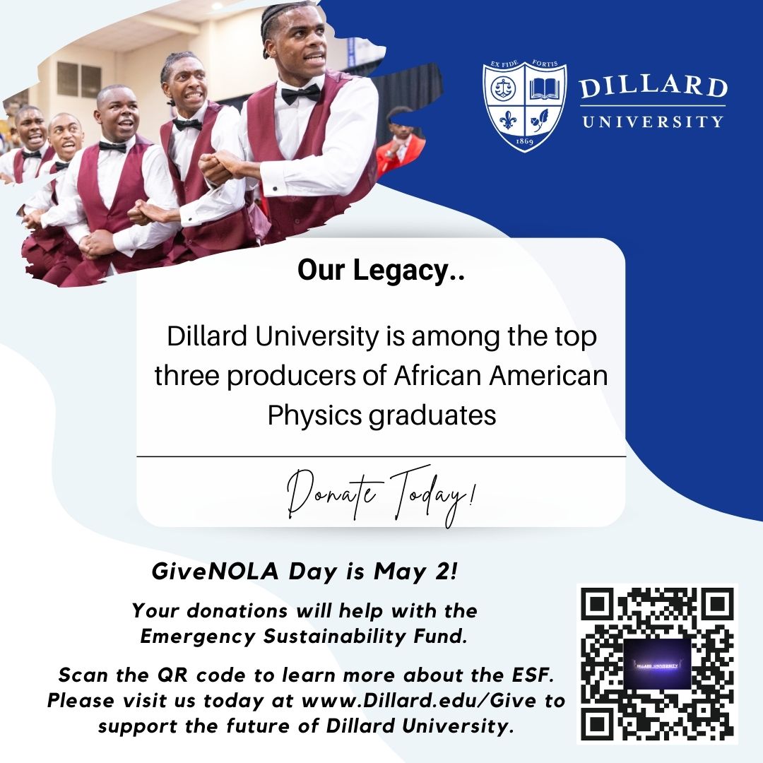 GiveNOLA Day is May 2! 

Please visit us today at Dillard.edu/Give to support the future of Dillard University!

#StudentSuccess #AcademicExcellence #InnovationInTechnology #EmergencySustainability #DillardUniversity #FairDillard #BleuDevils #ForeverBleu