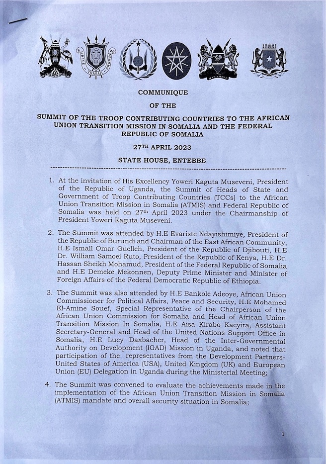 StateHouseUg's tweet photo. The plan details the handover of security responsibilities to the Federal Republic of Somalia by December 2024, among other issues. https://t.co/sRXxTtBRjR