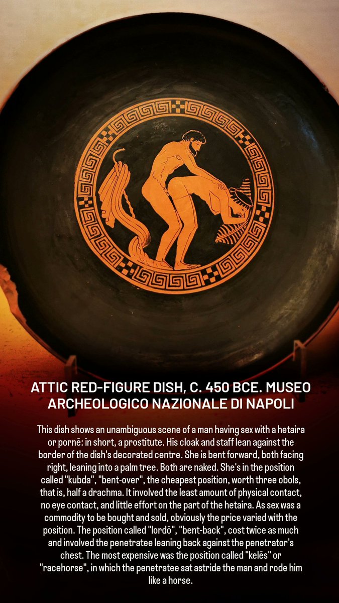 antmoose's tweet photo. This #PhallusThursday we're looking at how sex was commodified in ancient #Athens via an elegant #redfigure dish. This sort of ceramic was much collected in #Rome of the C1 and C2 CE, as antiques from 500 years before, or more. The scene has a nice #meander #frame. @TraffordLj https://t.co/6uq2cVaUua