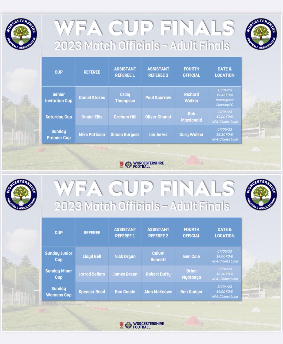 Randswcl's tweet photo. Proud that so many of our officials have received Worcs FA Cup Finals:
Dan Stokes, Richard Walker, Dan Ellis, Graham Hill, Mike Pattison, Simon Burgess, Ian Jervis, Gary Walker, Jarod Sellers, Robert Dufty &amp; Alan McKeown. Well done all https://t.co/1wbScWyq8w