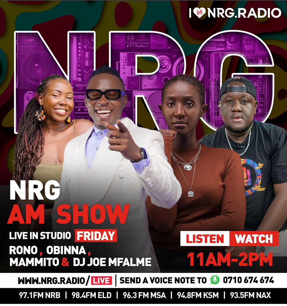 NRG Radio on Twitter: "Five years of nothing but greatness🔥🔥🔥🔥 Are you  ready for the one of a kind mid-morning show? Catch @Iam_ronoh @ogaobinna  @mammitoeunice @djjoemfalme Utatune in kutoka wapi? #NRGSexy5 #NRGCircleRave
