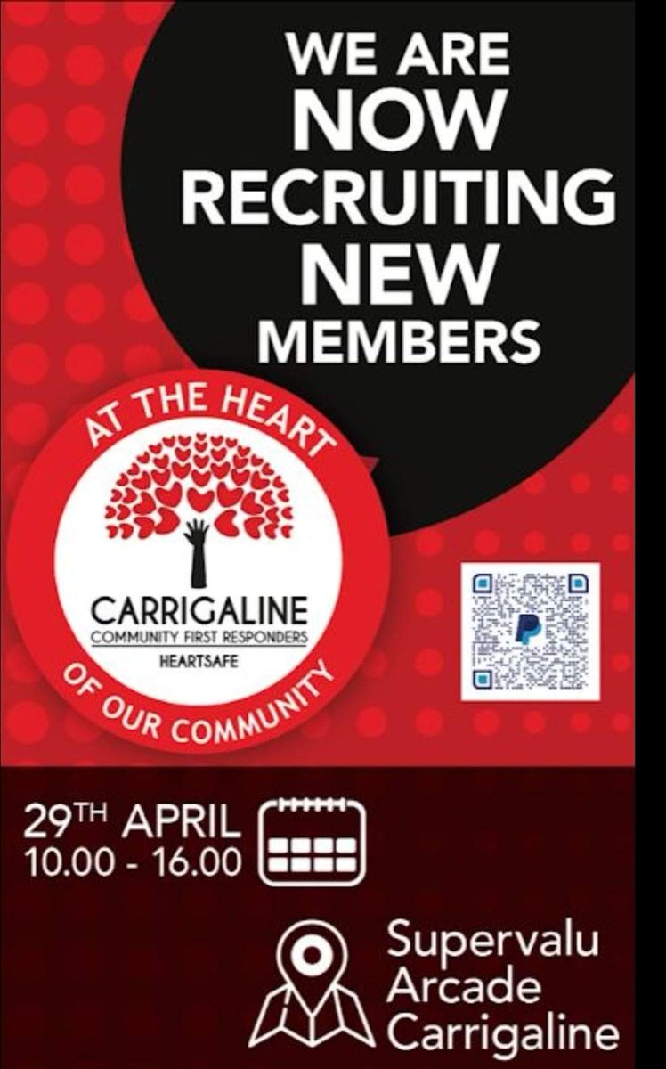 Carrigaline Community First Responders (@carrigalinecfr) on Twitter photo <a href="/CarrigalineCFR/">Carrigaline Community First Responders</a> are looking for new members to join our Community First Responders team. If your interested why not pop into <a href="/CarrigalineSc/">Carrigaline SC</a> this Sat 29Apr to find out more. Check out what is a CFR ? m.youtube.com/watch?v=dsflwb…
#helpsavealife #knowCPR #jointheteam <a href="/CarrigalineCFR/">Carrigaline Community First Responders</a> are looking for new members to join our Community First Responders team. If your interested why not pop into <a href="/CarrigalineSc/">Carrigaline SC</a> this Sat 29Apr to find out more. Check out what is a CFR ? m.youtube.com/watch?v=dsflwb…
#helpsavealife #knowCPR #jointheteam
