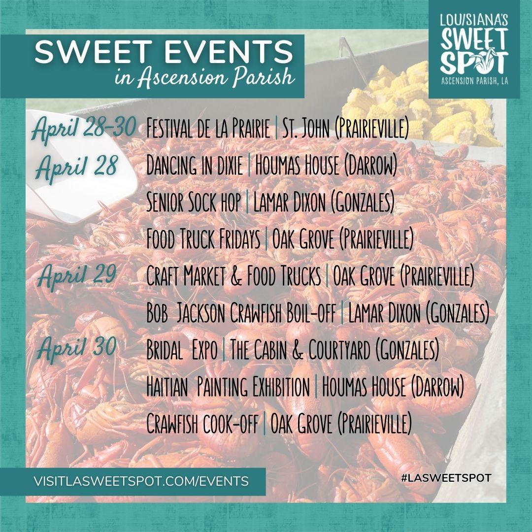 Ending April with 🔥 | 🦞 is only part of the fun! 
More info➡ visitlasweetspot.com/events/
#lasweetspot #feedyoursoul #onlylouisiana #tastelouisiana #houmashouse #festivals #louisianatravel #AscensionParish #tourascension #foodie #eatlocal #louisianaseafood #livemusic