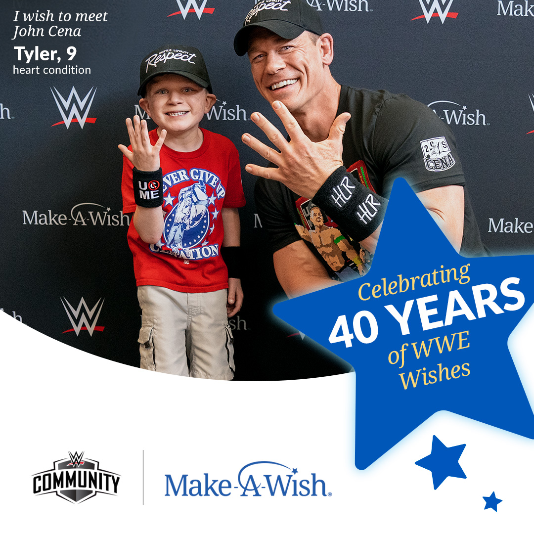 .@WWE is proud to celebrate 40 years of wish granting with @MakeAWish on #WorldWishDay! Visit wish.org/WWE to support Wish Kids everywhere.