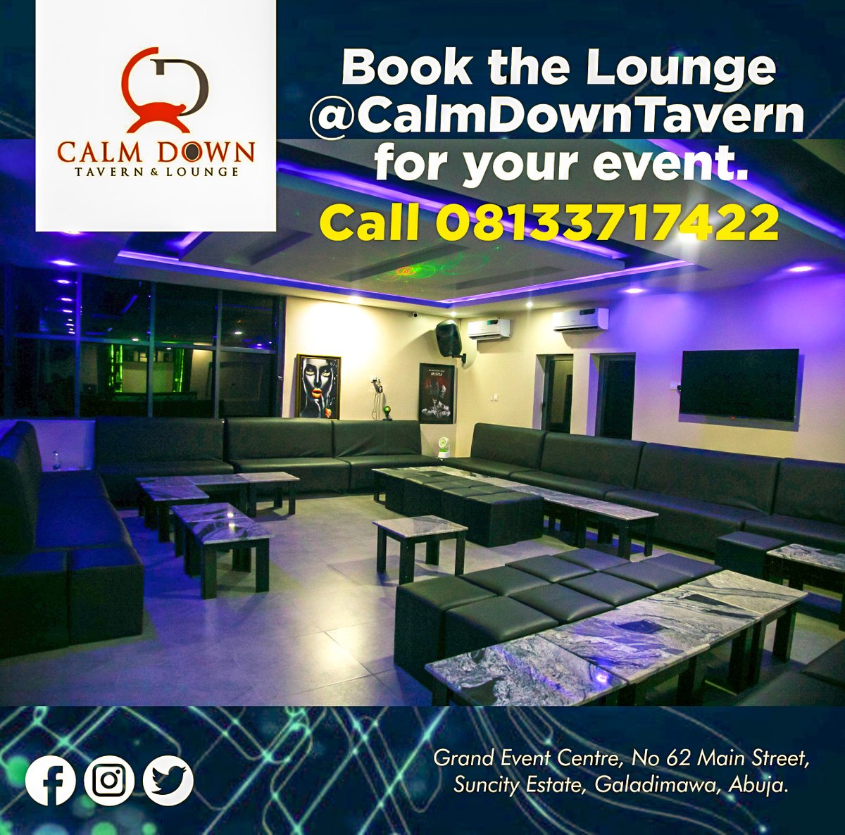 CalmDown Tavern & Lounge (@calmdowntavern) on Twitter photo Book the Lounge <a href="/CalmDownTavern/">CalmDown Tavern & Lounge</a> for your event, call us on Call 08133717422. #CalmDown is in #SuncityEstate, Galadimawa, #Abuja. #AbujaPartyVenues #AbujaEvents
#PartyPlannerAbuja #AbujaPartyHalls
#AbujaEventSpaces #AbujaEventPlanner Book the Lounge <a href="/CalmDownTavern/">CalmDown Tavern & Lounge</a> for your event, call us on Call 08133717422. #CalmDown is in #SuncityEstate, Galadimawa, #Abuja. #AbujaPartyVenues #AbujaEvents
#PartyPlannerAbuja #AbujaPartyHalls
#AbujaEventSpaces #AbujaEventPlanner