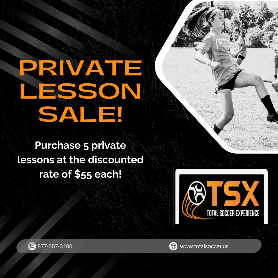 Totalsoccer's tweet photo. Purchase 5 private lessons for $55 each. This offer ends May 10th! Sessions are valid for 1 year.  Click the link below to purchase! https://t.co/nhUQhT2FTi https://t.co/ReWD2cYIVi