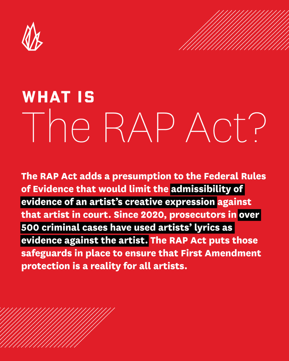 TheFIREorg's tweet photo. Lyrics should be art, not evidence.
FIRE is proud to support the #RAPAct introduced by @RepHankJohnson and @RepBowman, which would ensure no artist is unjustly prosecuted or imprisoned for art they’ve created. https://t.co/eHJ9ELolF6