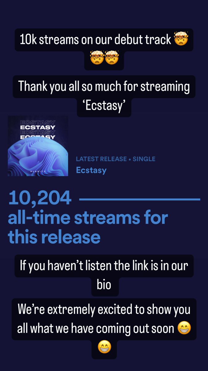 KLARITYofficial's tweet photo. 10k streams. Absolutely insane. Thank you all so much.

https://t.co/dJR8h3RKbm https://t.co/WrBSoTdgRH
