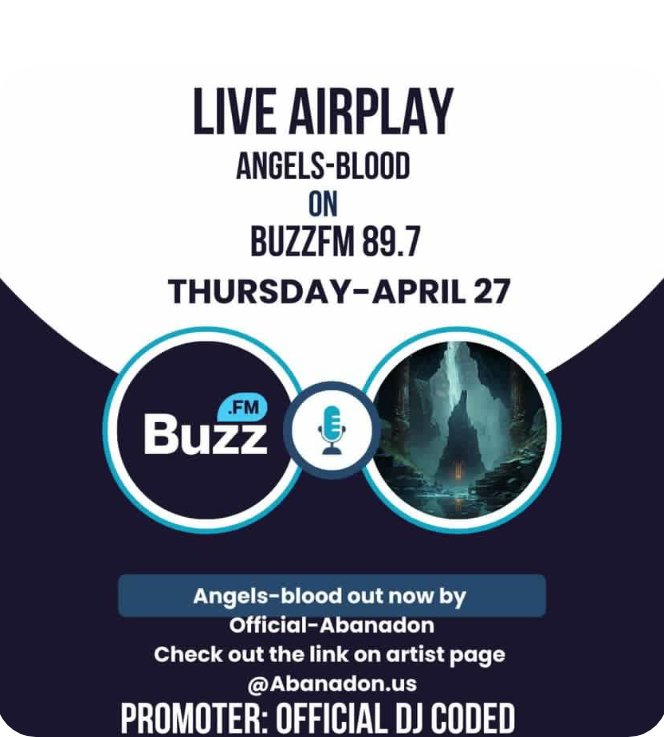 buzzfmaba11's tweet photo. NP: Angel Blood by @abanadon
 @buzzfmaba11 #challenge #ThursdàyVibes #buzzRadio
#Roxjam #dejayCoded
#gooddrop  #NowOnAir 
🎵🎵🎧📻🎤 #Backtoback
#trendingsong #eveningvibe
#Eurovision2023    #dedicate #meditate #elevate #Nowplaying https://t.co/QJ2hlIB4oK
