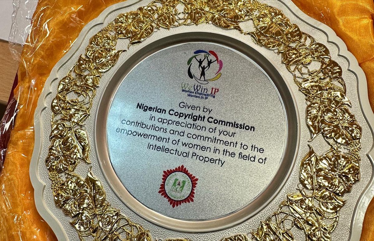 Thank you so much Nigerian Copyright Commission @copyrightngr. It was an honor to receive this recognition and to launch the logo for Women Empowering Women in IP #WeWinIP with the DG Dr @johnasein at the World Intellectual Property Day event organized by @WIPO Nigeria. #IPDay