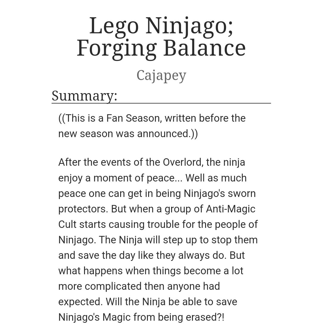 Cajapey's tweet photo. Chapter 6 Is Out Now!
Lego Ninjago; Forging Balance by Cajapey - Lego Ninjago 
https://t.co/pCvtqPWh7q 
via @ao3org 
#ninjago #fanseason #fanwork #LEGONinjago https://t.co/uP7WHeYGYP