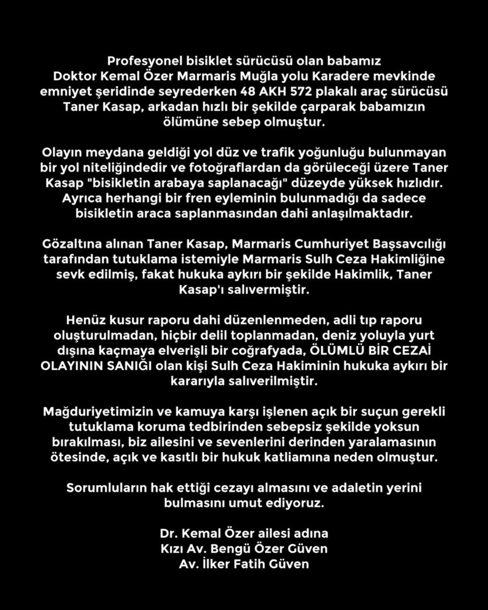 dgknkymn's tweet photo. LÜTFEN SİZ DE HASHTAG VE ETİKET YAPARAK PAYLAŞIN !
#DRKEMALÖZERİÇİNADALET #bisikletimeçarparsanölürüm 
@TC_icisleri
 
@adalet_bakanlik
 
@saglikbakanligi
 
@trbisikletfed https://t.co/84ORGtrlnz