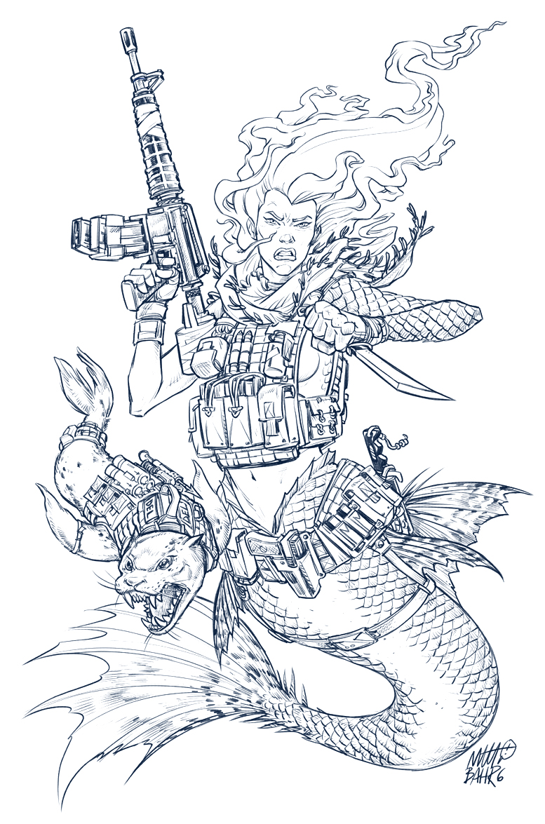 done! it's off to @ghostmonst3r for some painting. hope @littlemercmaid likes it! #digitalpencils #lineart #art #milspec #militarytech   #crowdfunding #comics #mermaids #seal #fanart #comicsgate #comicsgreat Enjoy and Hail the #chat