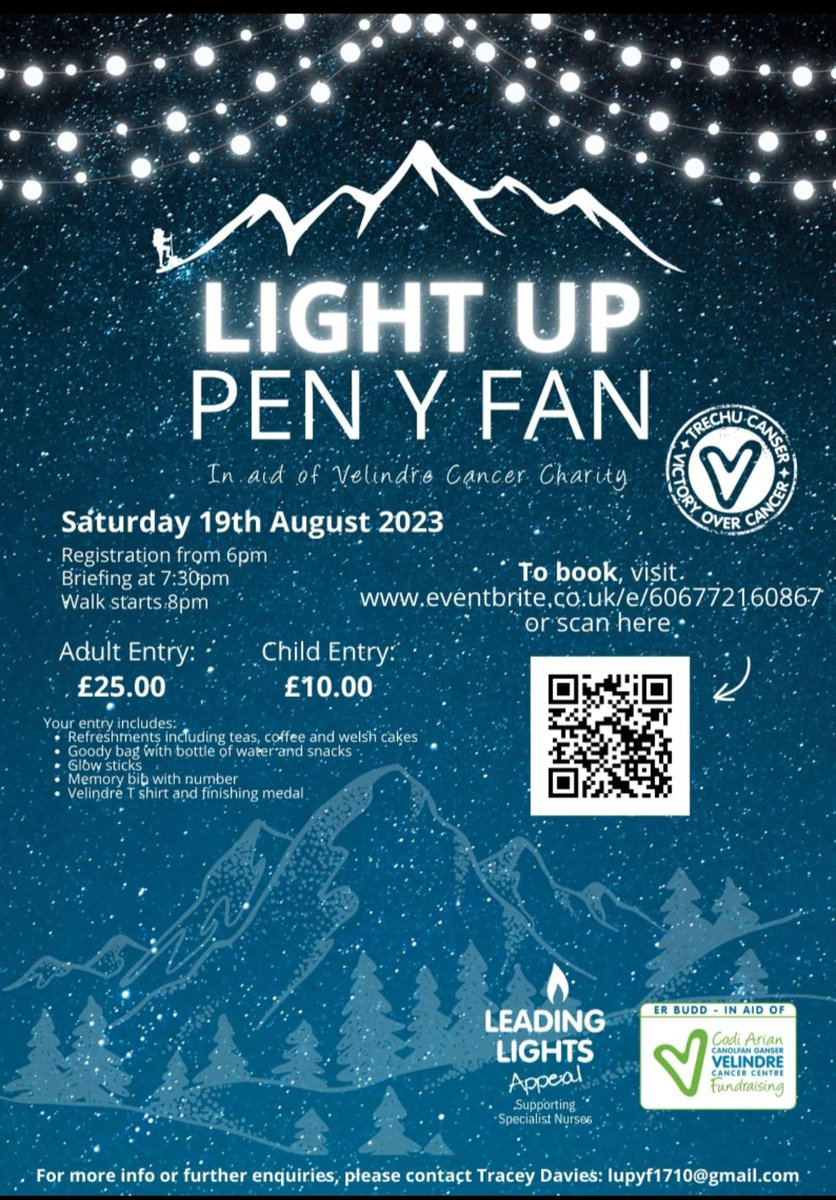Bookings starting to come in now, exciting stuff hopefully we can fill it 🥰 who's going to be your leading light, lets light up Pen Y Fan for the Leading Lights Appeal in Aid of the Specialist Nurses at Velindre 💙💚💙💚💙💚💙

It's open folks 💚💙
eventbrite.co.uk/e/606772160867