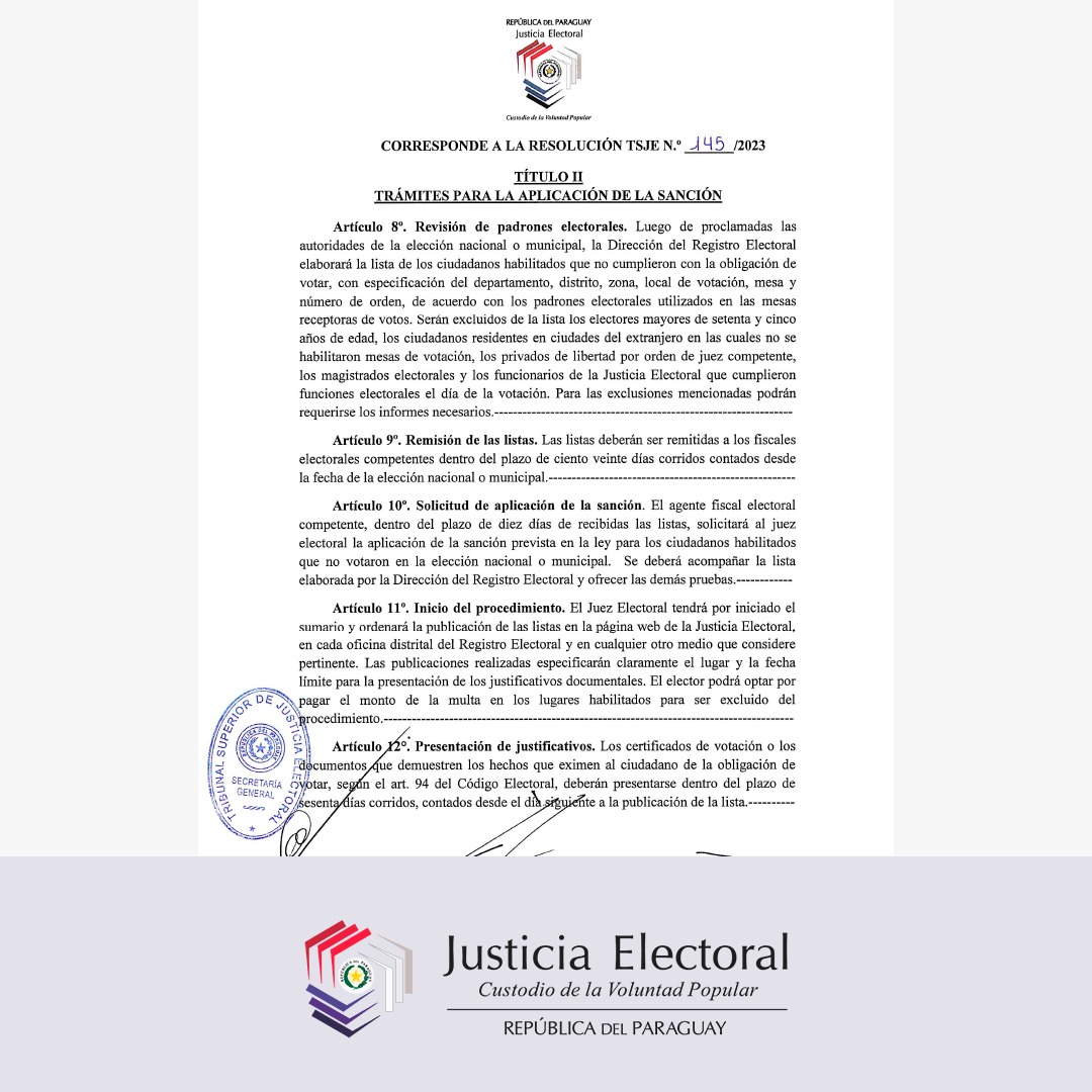 TSJE_Py's tweet photo. #JEInforma | TSJE aprueba reglamento para aplicación de multas por no votar.

📍Más detalles en: https://t.co/q8CWh8X326 https://t.co/6U3tnNN8TY
