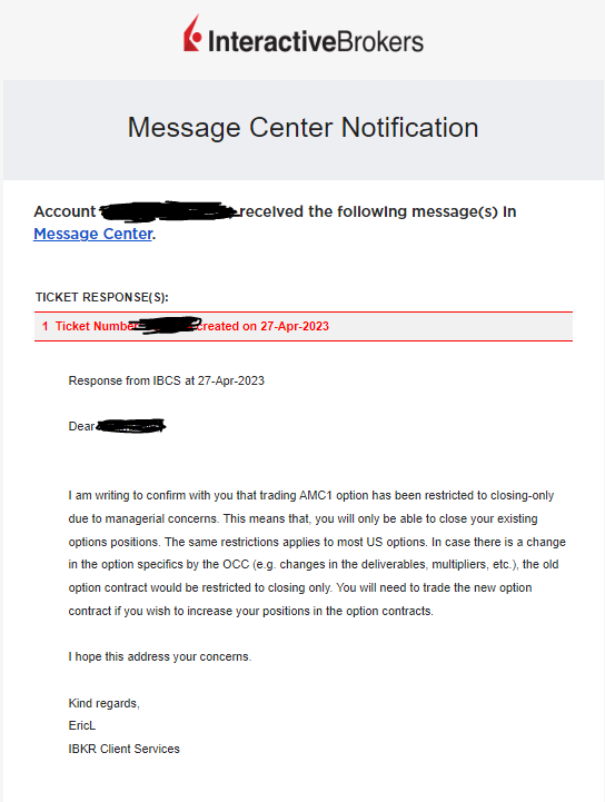 BossBlunts1's tweet photo. **BREAKING NEWS**
@IBKR IS NO LONGER ALLOWING PURCHASE OF #AMC1 CALL CONTRACTS DUE TO "MANAGERIAL CONCERNS"... AKA IT LIKELY THREATENS THEIR SOLVENCY AND THEY'RE FREAKING OUT, AGAIN. 
REMEMBER #IBKR PULLED THE BUY BUTTON ON #AMC & #GAMESTOP ON JANUARY 28, 2021 & MADE THEM "POSITION-CLOSE ONLY".
Changes in "deliverables and multipliers" are exactly what occurred when #AMC1 was implemented & created deliverables of 100 APE and 100 AMC shares per contract.
The #OCC has NOT yet made any changes to #AMC1/#AMC/#APE contracts, as the conversion/RS hasn't been approved. 
Even if these become position-close only, retail should likely retain the ability to EXERCISE those #AMC1 call contracts.
Call your #stock broker to confirm, and ask your financial advisor as this is NOT financial advice.
https://t.co/wTCgBBQ7B7
