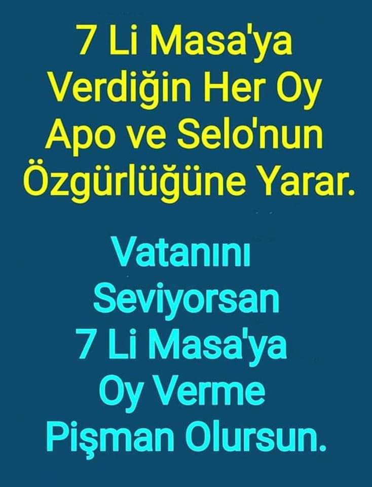 'SEÇTİK YİNE SEÇECEĞİZ' 
Pişman olursun hem bu dünyada hem ahirette
Çünkü o masada şehidimin kanı var evlatlarının ailesinin vebali var
#ilkTurdaBitiyor
@Dursun__66 
@zgen75651026
@0arev
@HASAN166821
@yusufbozan0234
@gonul_40k