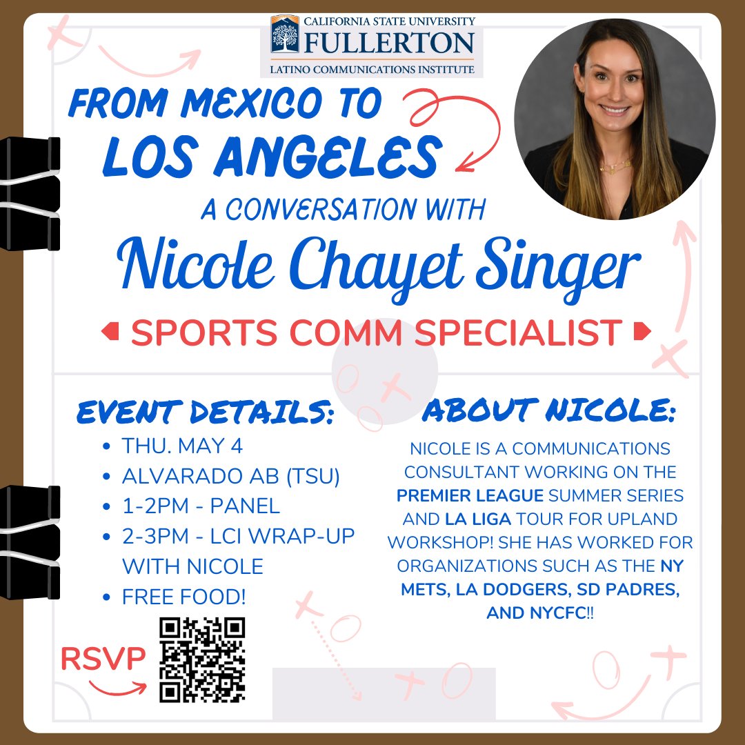 LCs!!

We are extremely happy to announce our next guest speaker: <a href="/NicoleChayet/">Nicole Chayet Singer</a>!!

Nicole is one of the country's top sports communications specialists!! ⚽⚾

Thu. May 4 @ 1 pm in Alvarado AB

We will host a reception with Nicole after the event!

RSVP: forms.gle/zGkdCLkntp18cn…