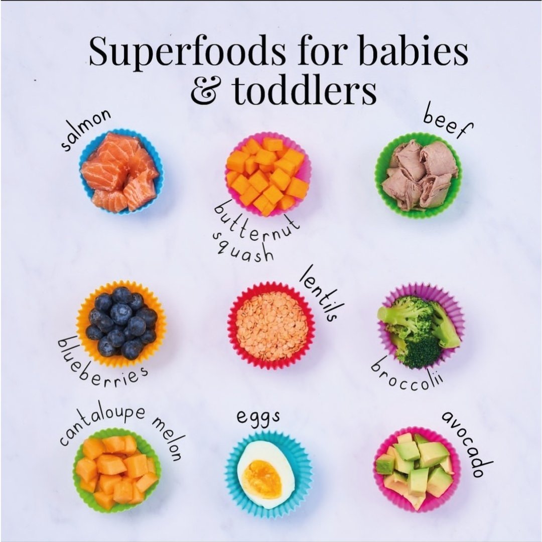 👶🍎 #Superfoods for babies and toddlers! 🥦🐟

After 6 months, babies need more nutrients to support their growth and development. Here are some baby-friendly superfoods to try:
#babyfood #toddlerfood #superfoodsforbabies #nutritiousfoods #babynutrition #toddlernutrition