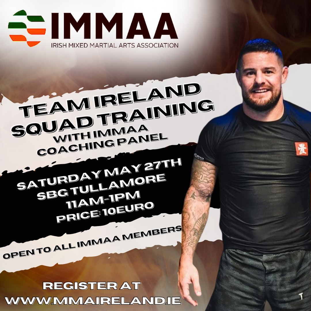 Registration is now open for the upcoming Team Ireland Squad Training Session
Register now through the link below ⬇️
mmaireland.ie/2023/04/27/tea…

#mma #ufc #boxing #bjj #muaythai #kickboxing #jiujitsu #fitness #martialarts #wrestling #fight #grappling #training #karate #mmafighter