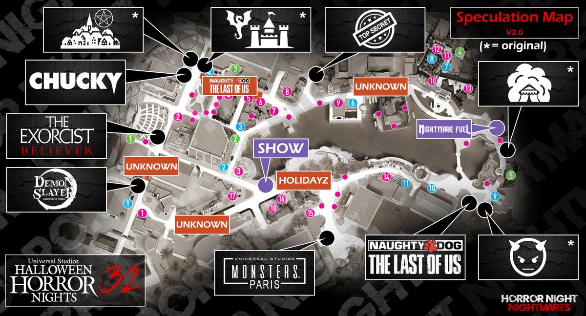 HNNightmares's tweet photo. 🚨The Original "Retro" Speculation Maps v2.0 🚨

You've waited long enough, here is what we have as of this MINUTE! Right, or wrong, it's SPECULATION! Based off rumors, spec and discussion.  We stress that, period! It's for fun, enjoy them! #HHN #HHN32 #HHN2023 #HHNForever https://t.co/cZVt6R2Fj2