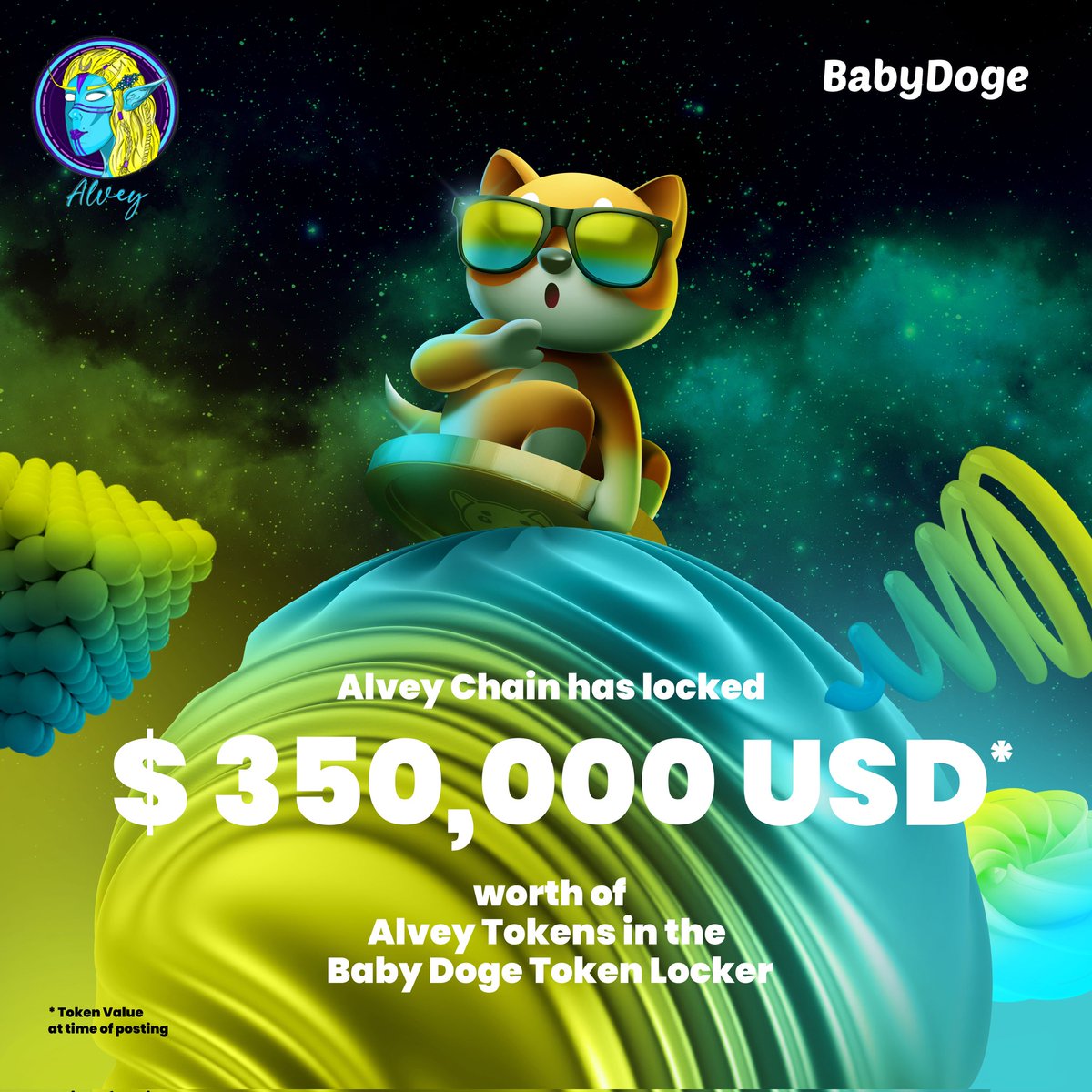 The team at <a href="/AlveyChain/">Alvey</a> has partnered with #BabyDogeSwap to lock up tokens worth $350,00 USD using our ETH token locker!

Yet another crypto project team trusting BabyDoge!

Use our FREE Token Locker &amp; secure your project or LP tokens on BSC or ETH, now!

babydogeswap.com/token-lock