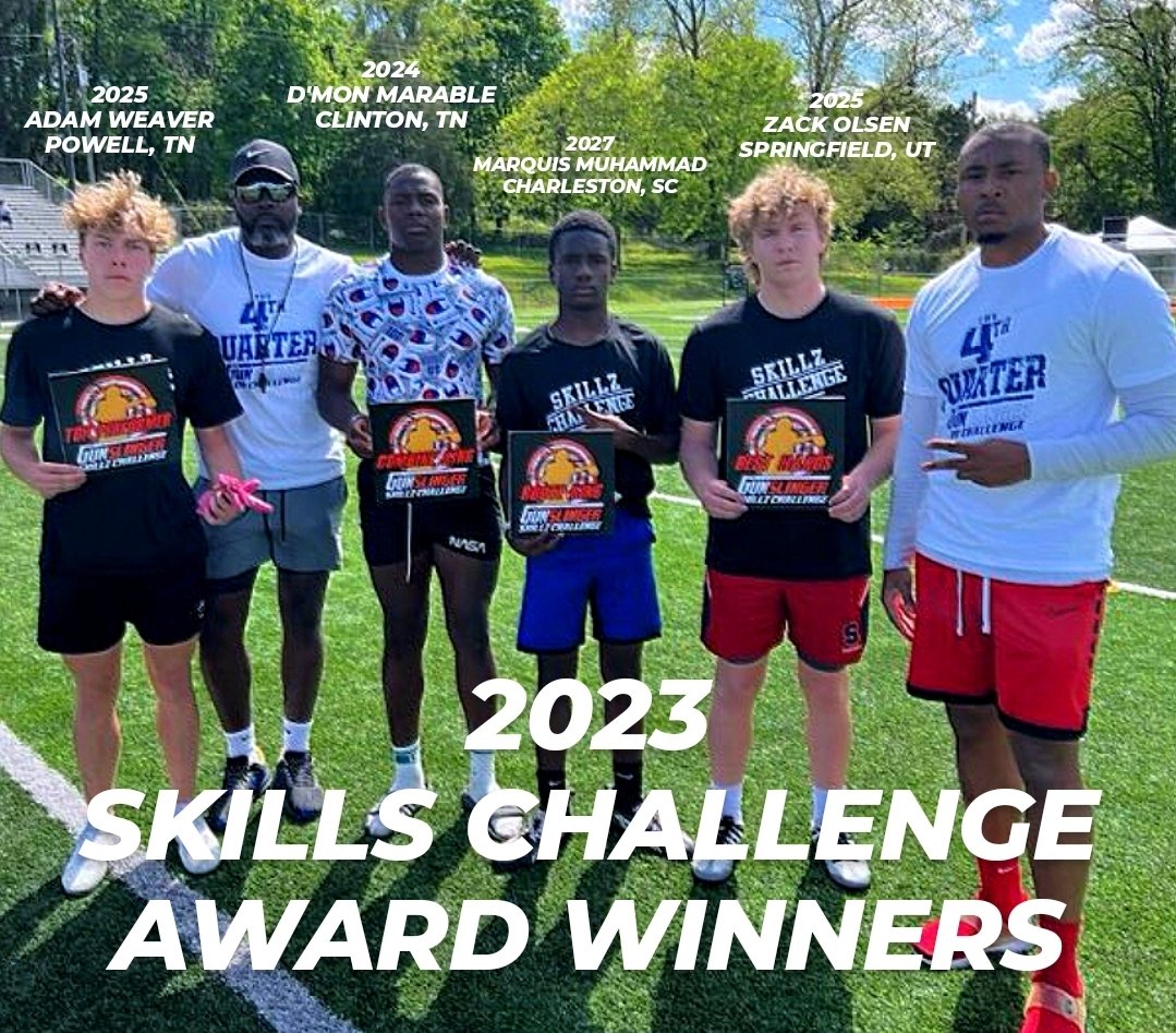 🏈🎯SKILLS CHALLENGE🎯🏈

🏆AWARD WINNERS🏆

🏈TOP PERFORMER🏈
25' <a href="/adamweaver27/">Adam Weaver</a> | POWELL, TN

🏈COMBINE KING🏈
24' <a href="/DmonMarable8/">D’Mon Marable</a> | CLINTON, TN

🏈ROUTE KING🏈
27' <a href="/Playmaker_quis1/">Marquis Muhammad</a> | CHARLESTON, SC

🏈BEST HANDS🏈
25' ZACK OLSEN | SPRINGFIELD, UT

<a href="/routeking_1/">RouteKing</a> <a href="/SaireDavis/">SaireDavis</a>
