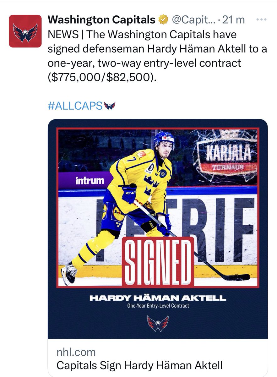 LakersLakejer's tweet photo. Stort tack för dina år i Växjö Lakers, Hardy Häman Aktell, och stort grattis till NHL-kontraktet! Vi önskar dig all lycka, och hoppas vi ses igen!  👑👑👑 🏆🏆 💙🧡 #storthjärta #smguld @hardyhaman https://t.co/k2KoiryPcY