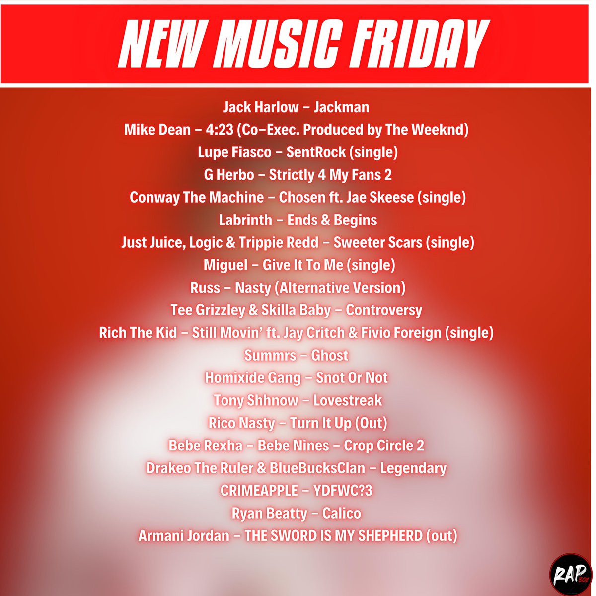 TayceTalksMusic's tweet image. New Music Releasing Tonight💽
-Jack Harlow🎙️
-Mike Dean🎙️
-Lupe Fiasco🎙️
-The Weeknd (Co Produced &amp;amp; 4 Songs On Mike Dean Album) 🎙️
-G Herbo🎙️
-Conway The Machine🎙️
-Logic🎙️
-Just Juice🎙️
-Trippie Redd🎙️
-Russ🎙️
-Rico Nasty🎙️
-Labrinth🎙️
-Summrs🎙️
&amp;amp; More

Playlist Linked Below⬇️