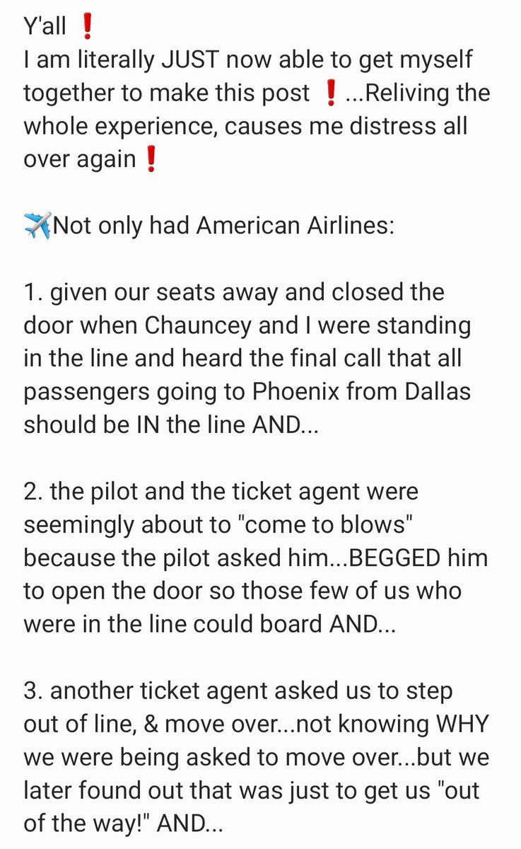 JChannyWilliams's tweet photo. @AmericanAir I'm SO SUPER sad &amp; disappointed...I NEVER thought I'd EVER see 2 Timothy 3:1-5 up close &amp; in person🥺😭‼️...and we spent good money with you folks...God bless the lady in Customer Service (Gate 24...DFW), the gentleman on the wheelchair/cart, and Javon at Gate D4‼️ https://t.co/FvDJbQbSCy