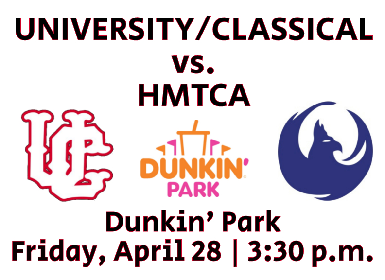 Come see the Hawks take on conference rival HMTCA at Dunkin' Park on Friday, April 28 at 3:30 p.m.! Admission is free; parking is $5 at the lot across the street.