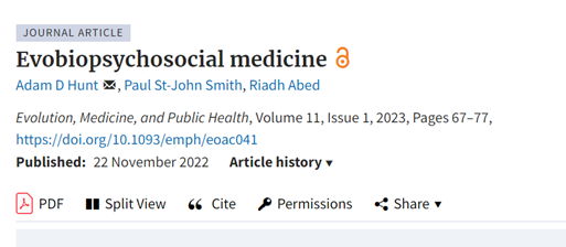 RealAdamHunt's tweet photo. We (@RiadhAbed1,PSmith & I) published a paper in #EMPH! @ISEMPH
‘Evobiopsychosocial Medicine’
The biopsychosocial model of medicine can be enhanced by taking the biological, psychological and social levels and asking evolutionary questions about each of them…. 1/12 https://t.co/JcKWsYkguu