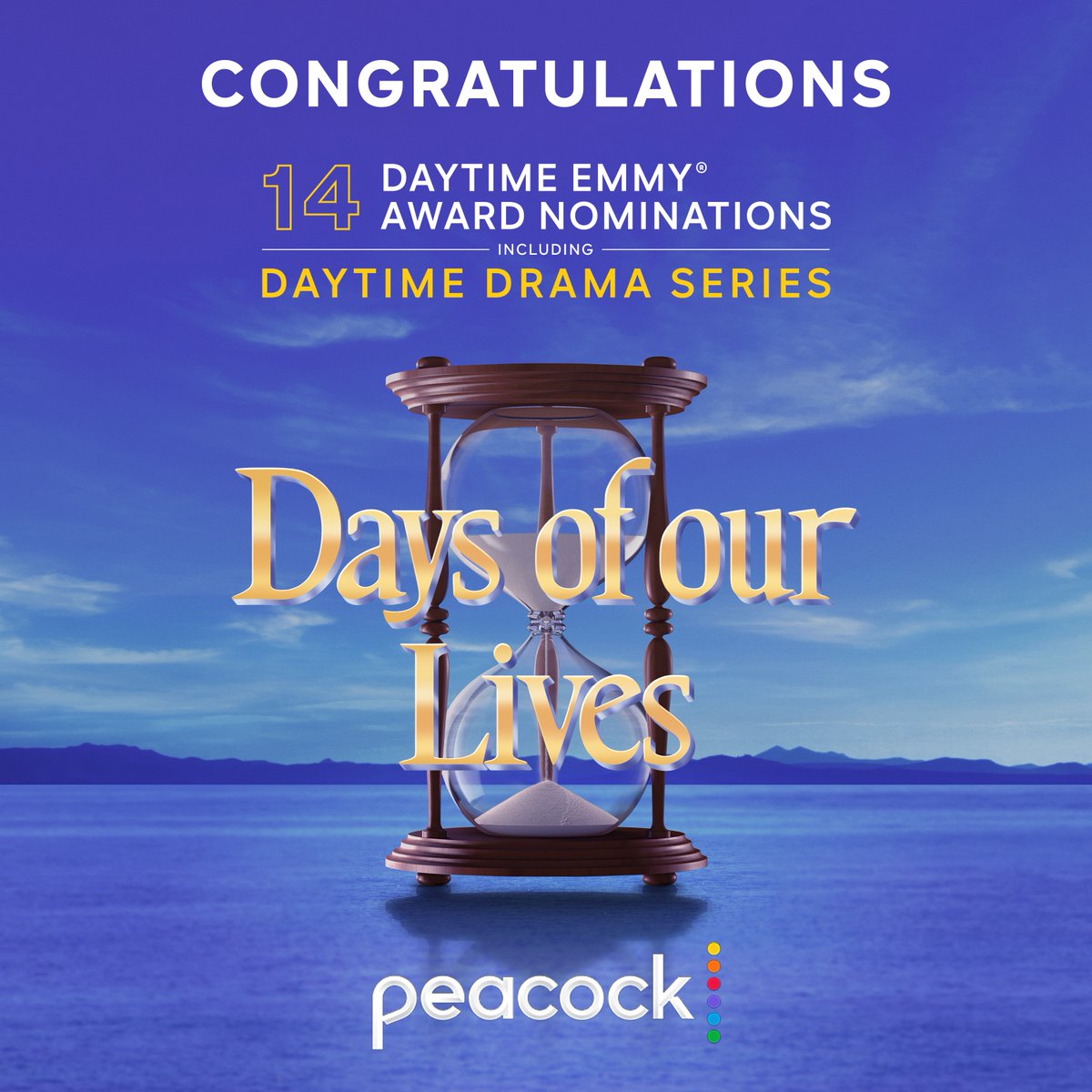 Join us in congratulating the cast, crew, and staff of #DaysofourLives & #Days: #BeyondSalem!  
14 Emmy Nominations! We're proud as a @Peacock! #DaytimeEmmys