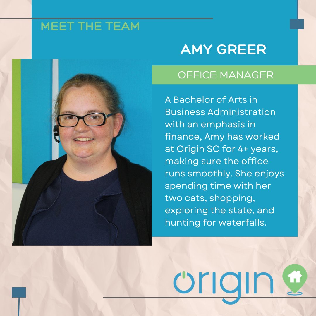 Origin_SC's tweet image. Meet Amy Greer, Origin SC's Office Manager. She makes sure that the daily ins and outs of our organization run as smoothly as possible. She's never short on trying to innovate and help troubleshoot problems wherever possible. Thank you, Amy!
#nonprofit #MEETTHETEAMTHURSDAY
