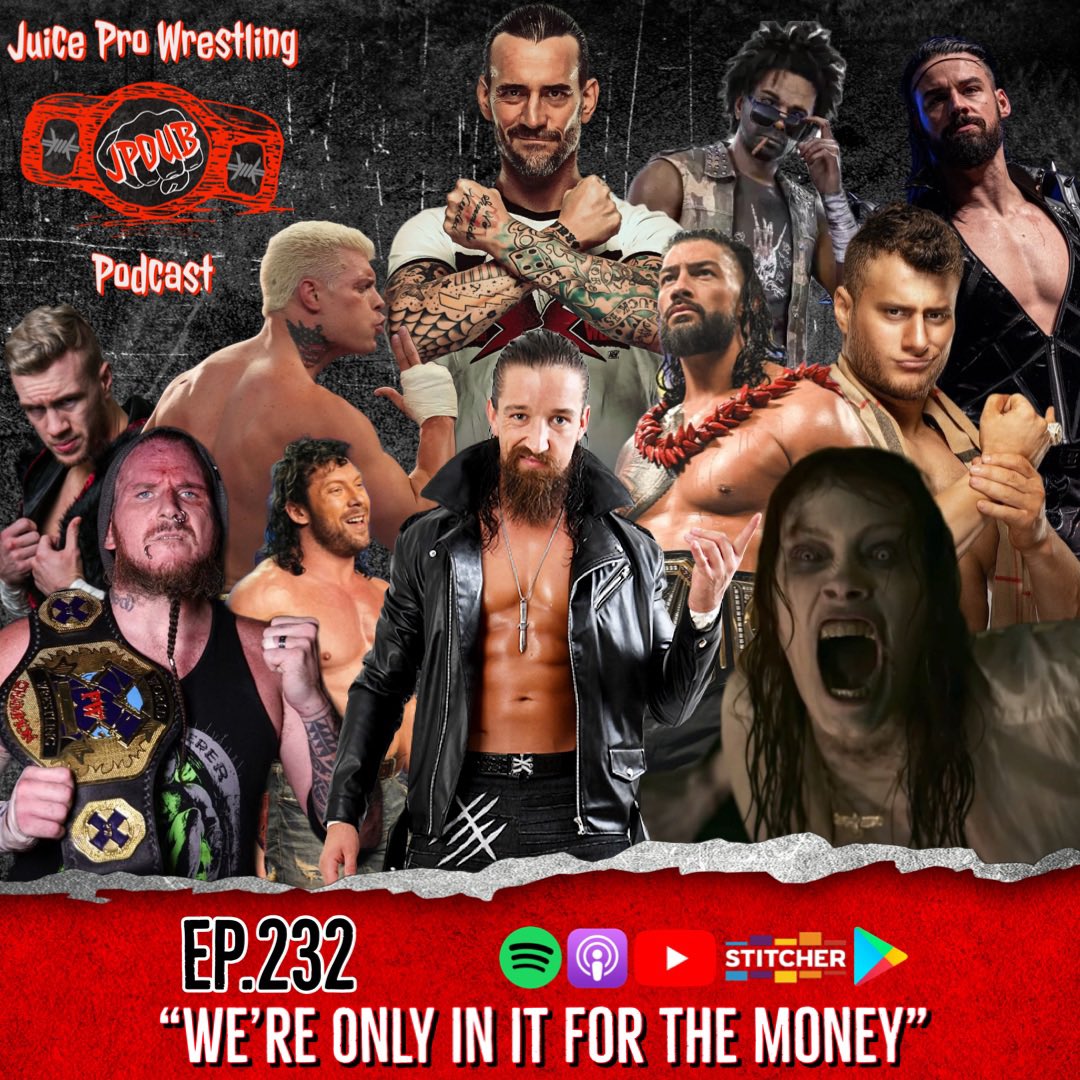 JuiceProPodcast's tweet photo. EP.232 🎧https://t.co/TsLgcVCCXN
-Punk backstage at RAW
-All In at Wembley bookings
-Dead Island 2
-Evil Dead Rise
-WWE draft
-Bullet Club
-Masada on fire in #XPW
-Cocaine Bear
-AEW Saturday show
-New album from #Danava
-@HPGrind live on 4/29 & more!
#podcast #wrestling https://t.co/eJN4in416F