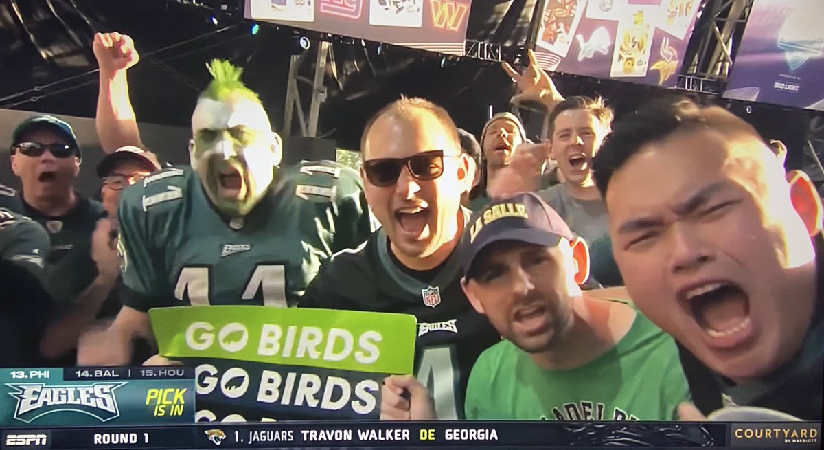 TheGolaStandard's tweet photo. Great moments in La Salle history: an Explorers fan was spotted at the NFL draft and then the Eagles acquired AJ Brown shortly thereafter. https://t.co/4HMMgAuTav