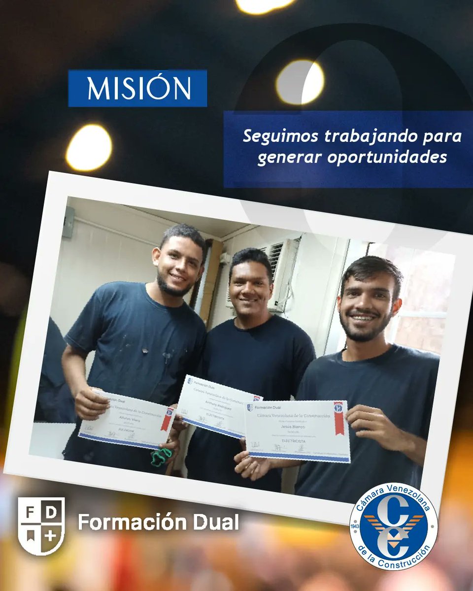CVConstruccion's tweet photo. 𝗙𝗼𝗿𝗺𝗮𝗰𝗶ó𝗻 𝗗𝘂𝗮𝗹. Somos un proyecto gestado en el gremio, enfocado en transformar los procesos de formación en oficios para generar trabajadores cualificados y certificados cónsonos con las necesidades de la empresas del sector y la nación. 
#Capacitación #Formación https://t.co/kNbDBxFcbU