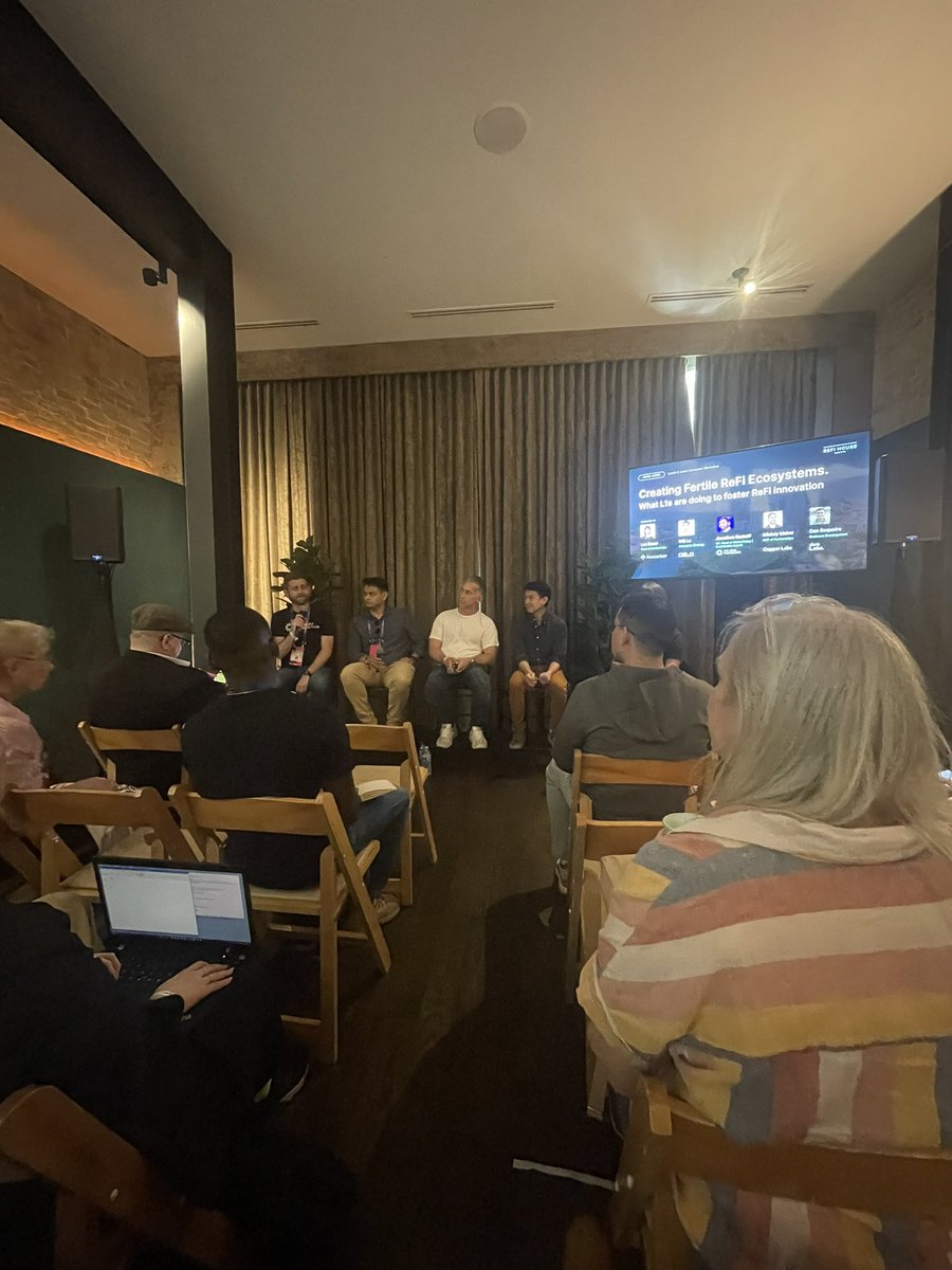 weareflowcarbon's tweet photo. The panels are starting @ ReFi House! Standing room only as panelists discuss how L1s are fostering ReFi innovation and sustainability @leafbauer @dapperlabs @avalabsofficial @HBAR_foundation @CeloOrg https://t.co/Emv0jT1IiS