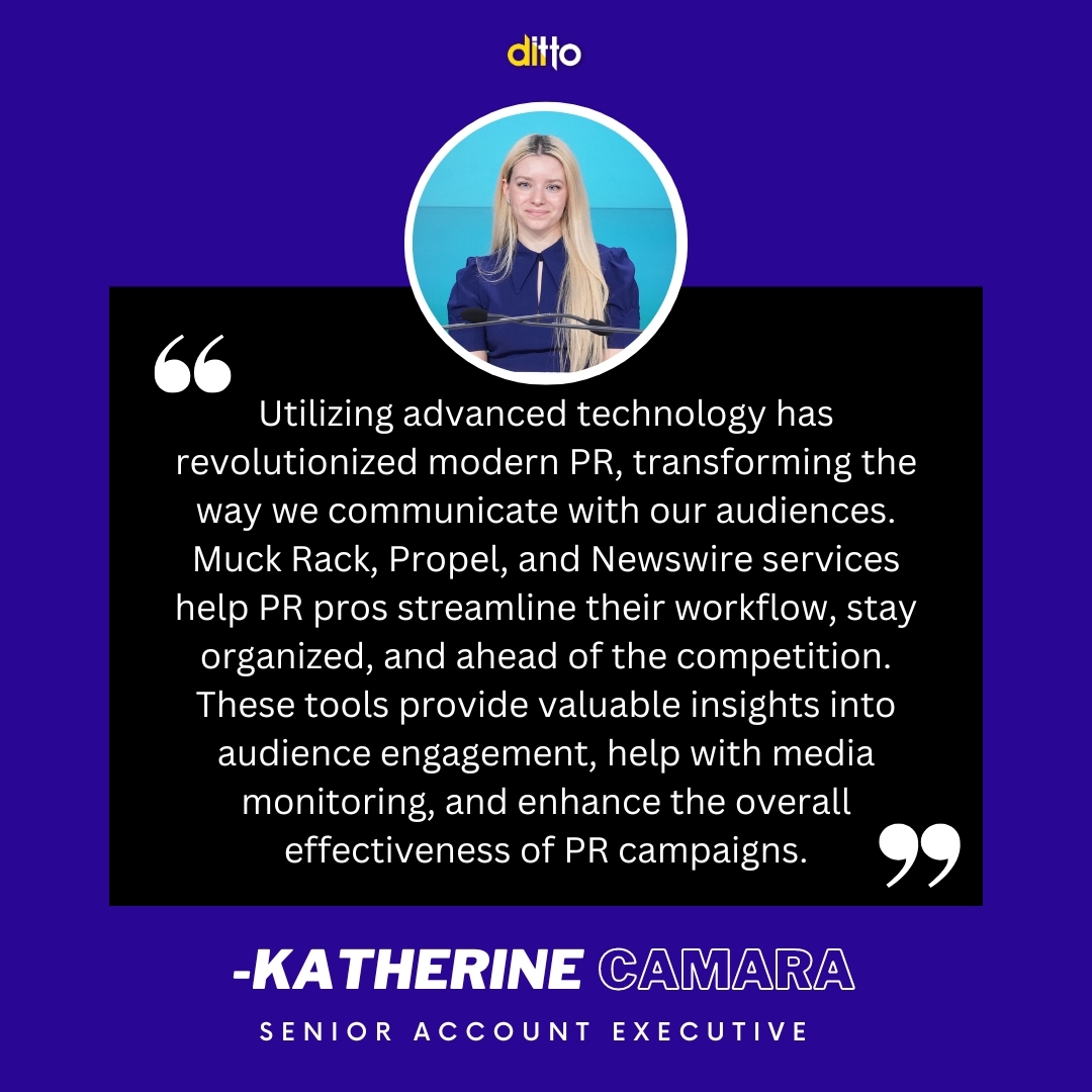 DittoPR_'s tweet photo. #TipThursday: Want to stay ahead of the game in PR? SAE Katherine Camera reminds us not to overlook the power of advanced technology!
Tools like @muckrack, @PropelPRM, & Newswire services can help streamline your workflow and keep your team organized.
#publicrelations #DittoPR https://t.co/DmDE8DIkvp