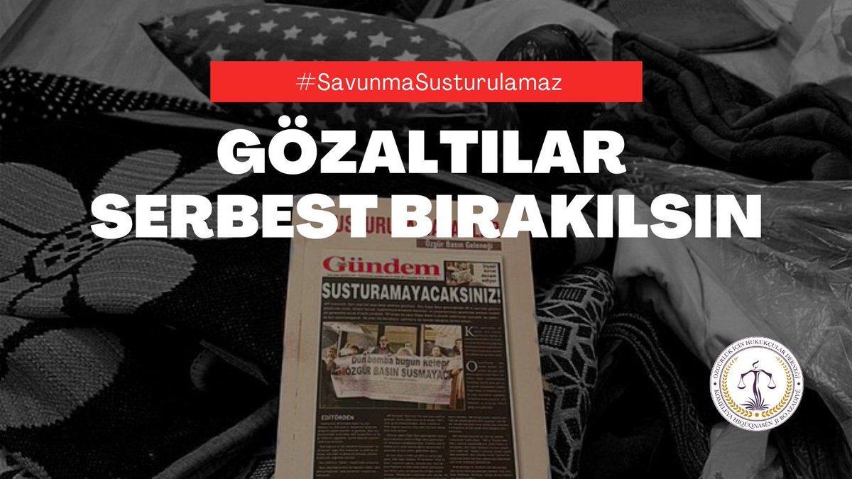 meraldanis's tweet photo. #SavunmaSusturulamaz

Hukuksuzluklarının üzerini örtmek için hukuksuzluk yapıyorlar!
Gözaltılar derhal serbest bırakılaın; ÖHD susturulamaz! https://t.co/mDUyFNfkk3