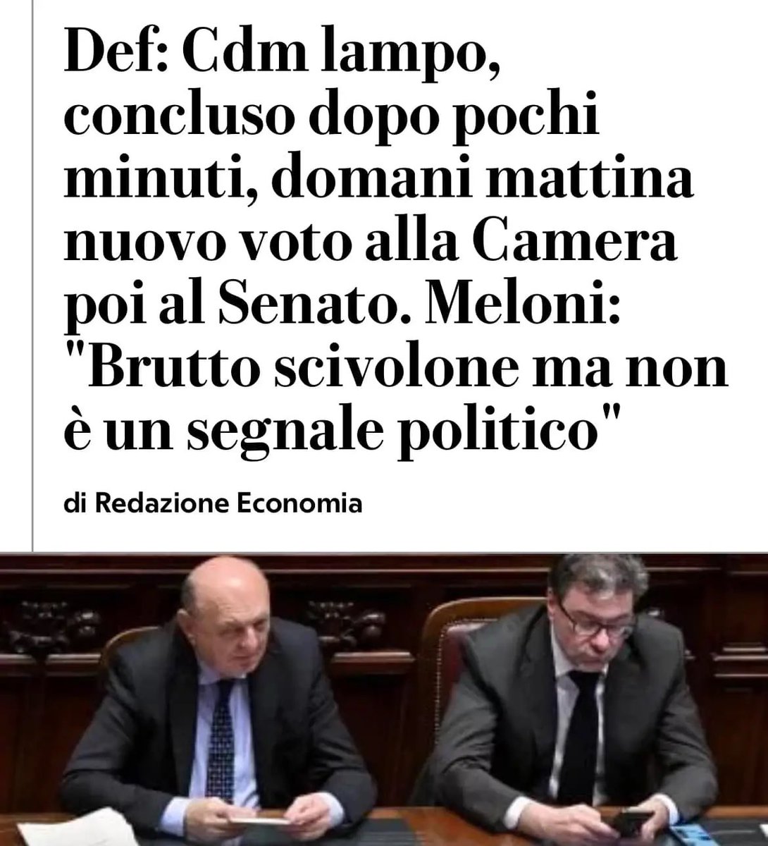 Continuano a ripetere che non è un segnale politico, ma di fatto lo è eccome! 
Un segnale (l’ennesimo) di totale inadeguatezza.

#Def #GovernoMeloni
