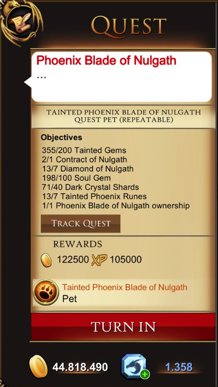 #TaintedPhoenixBladeofNulgath Done successfully.
#EventNulgath
#AQ3D

All 5 Nulgath items completed.